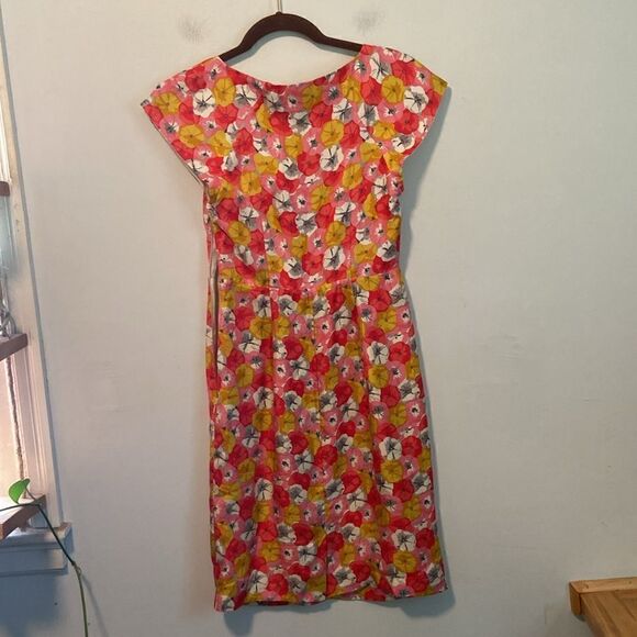 Boden Pink & Yellow Sassy Floral Print 100% Silk Dress Size 2 - Picture 5 of 10